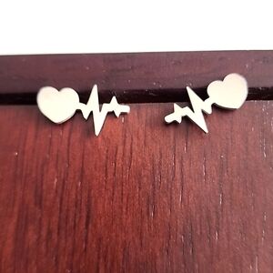 STAINLESS Steel Stud Heartbeat Earrings